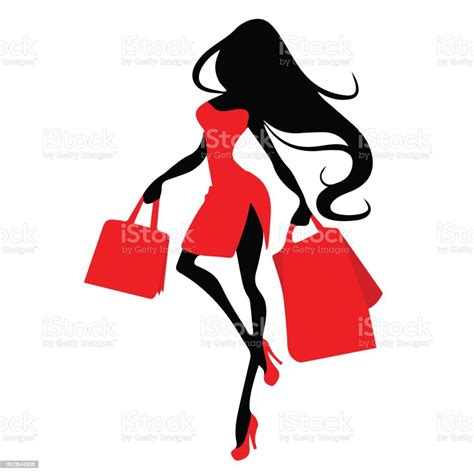 Silhouette Woman With Shopping Bag Vector Banner Template For Female