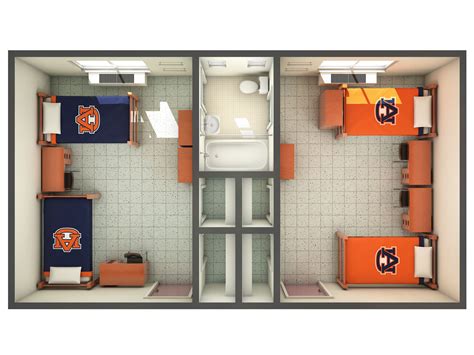 top down view of a 3d rendering of the hill residence hall interior dorm room layouts auburn