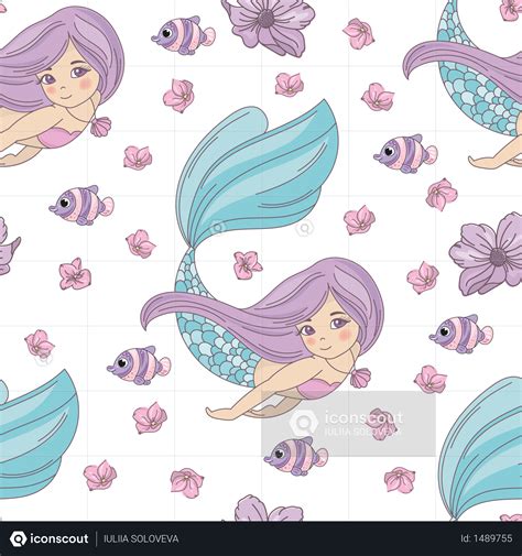 Underwater Creature Seamless Pattern Illustration Mermaid Life Mermaid