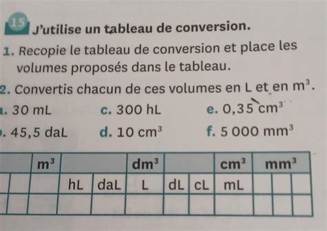 15 Jutilise Un Tableau De Conversion 1 Recopie Le Tableau De