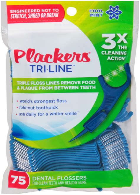 Plackers Tri-Line Cool Mint Dental Floss Picks - 75 Count - Walmart.com