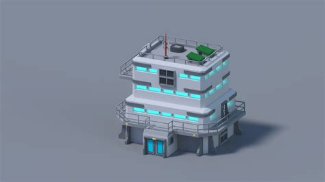 Sci Fi Building Low Poly Free VR AR Low Poly 3D Model Animated