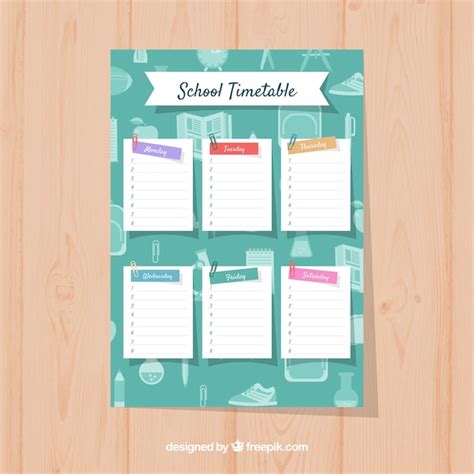 Free Vector Colorful School Timetable Template With Flat Design