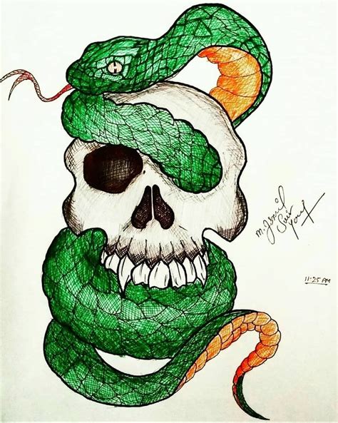 Skull And Snake Tattoo 2 Snake Tattoo Art Tattoo Drawings