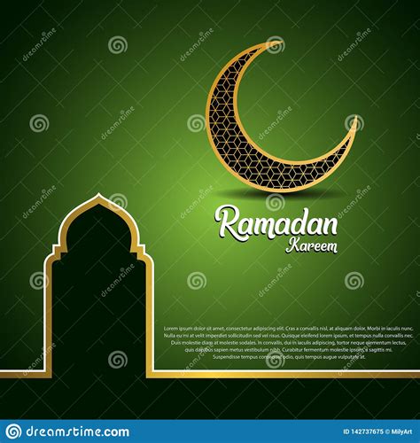 Ramadan Kareem Greeting Card Design With Golden Ornate Crescent And