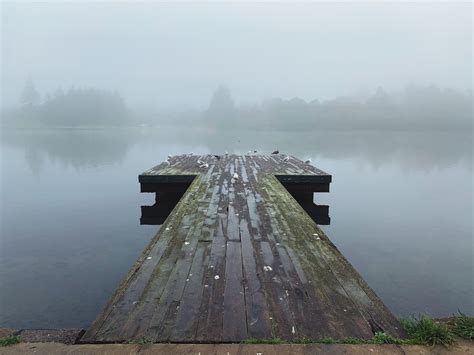 Brown Wooden Dock On Lake During Foggy Weather Photo Free Grey Image