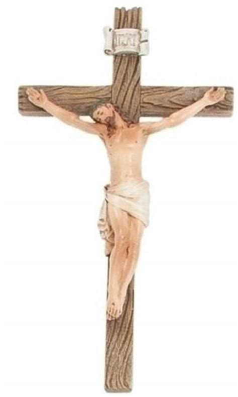 Catholic 8 Inch Stone Resin Jesus Christ On Inri Cross Wall Crucifix