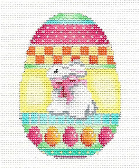 Easter Egg With White Bunny And Jelly Beans Needlepoint Ornament By Assoc