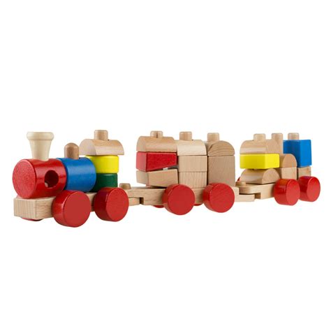 Wooden Toy Stacking Learning Train Set With 20 Interchangeable Wooden