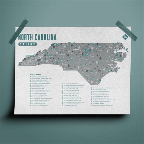 North Carolina State Park Map Checklist Etsy
