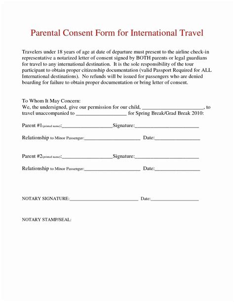Child Travel Consent Form Template New Notarized Letter Template For