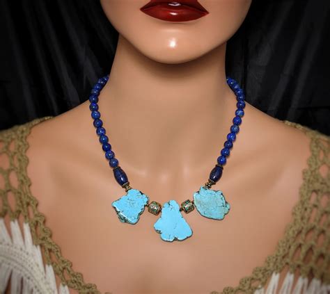 Blue Turquoise Slab Necklace Natural Genuine Lapis Lazuli Etsy