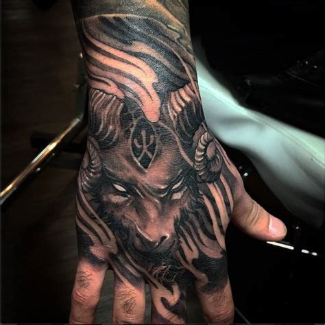 One can get the ram or its horns inked on the back, sides, chest, arm, neck, forearm, calf, thigh, ribs, stomach, lower back. Hand Ram tattoo - Chronic Ink