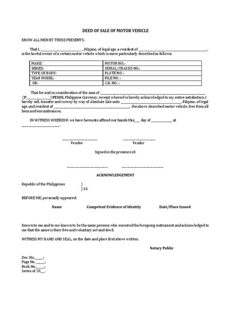 Deed Of Sale Of Motor Vehiclepdf Natural Resources Law Property Law