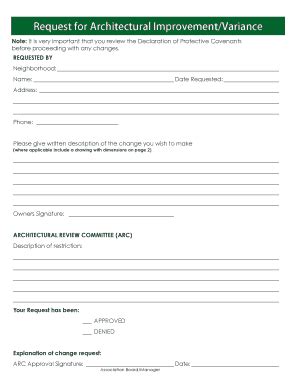 Fillable Online Request For Architectural Improvement And Or Variance