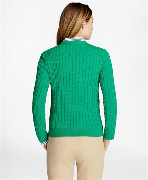 Brooks Brothers Cable Knit Cotton Cashmere Sweater In Green Lyst