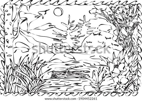 Hand Drawn Vector Illustration Winter Meadow Stock Vector Royalty Free