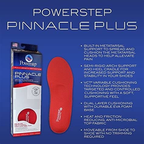 Powerstep Pinnacle Plus Full Length Orthotic Shoe Inserts Built In Metatarsal Support Best
