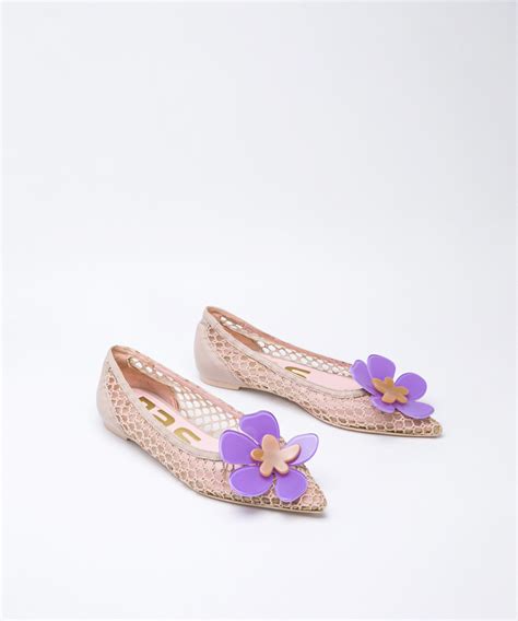 Nude Leather Trimmed Mesh Bloom Flats