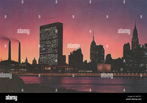 Vintage Postcard Of The Manhattan New York Skyline Photographed From The East River At Sunset