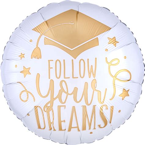 "Follow Your Dreams" Round Satin Foil Balloon, White/Gold, 18-in