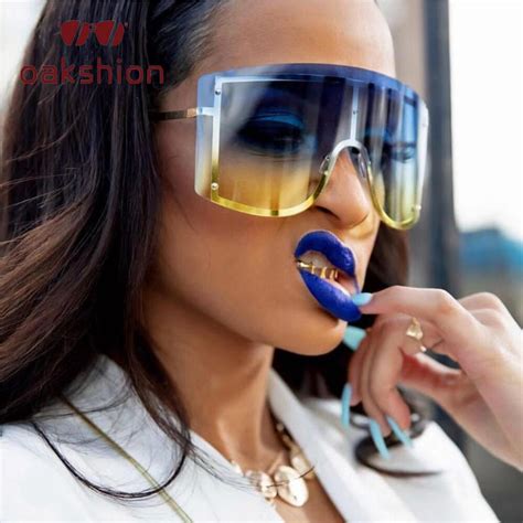 oakshion fashion oversized gradient shield mask sunglasses women rimless female sun glasses
