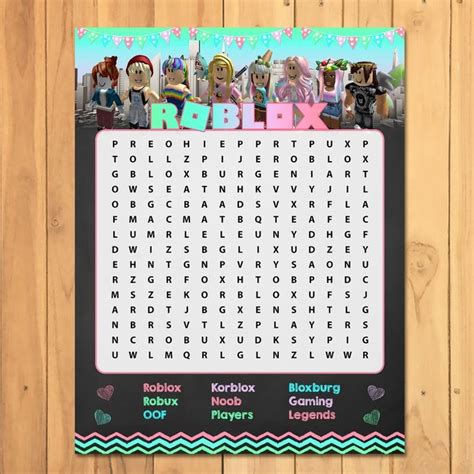 Girl Roblox Activity Word Search Pink Roblox Party Game Etsy