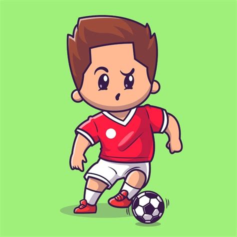 Chico Lindo Jugando Fútbol Dibujos Animados Vector Icono Ilustración