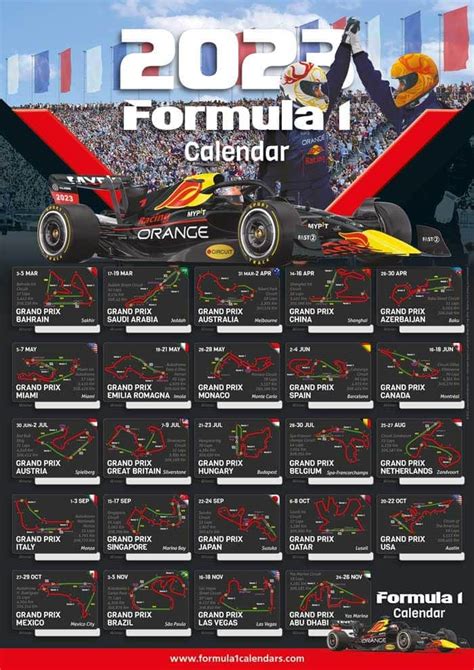 Formula 1 Calendar Sport Posters With Timetables F1