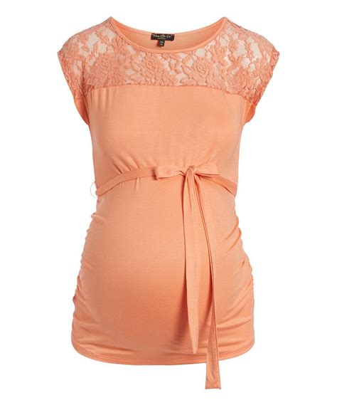 Mom And Co Coral Lace Yoke Maternity Cap Sleeve Top Coral Lace Cap