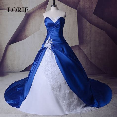 Vintage Royal Blue And White Wedding Gowns Dresses 2018 Sweetheart Lace Up Vestidos De Noiva