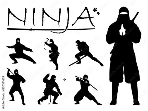 Plakat Set Of Ninja Silhouette Vector Illustration Ninja Weapon