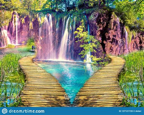 Magical Beautiful Inspiring Scenic Landscape With Waterfalls And A