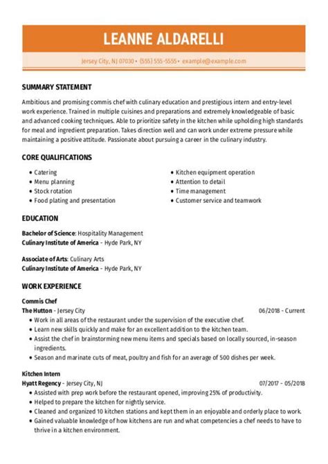 Culinary Commis Chef Cv Examples For 2024 Templates And Tips
