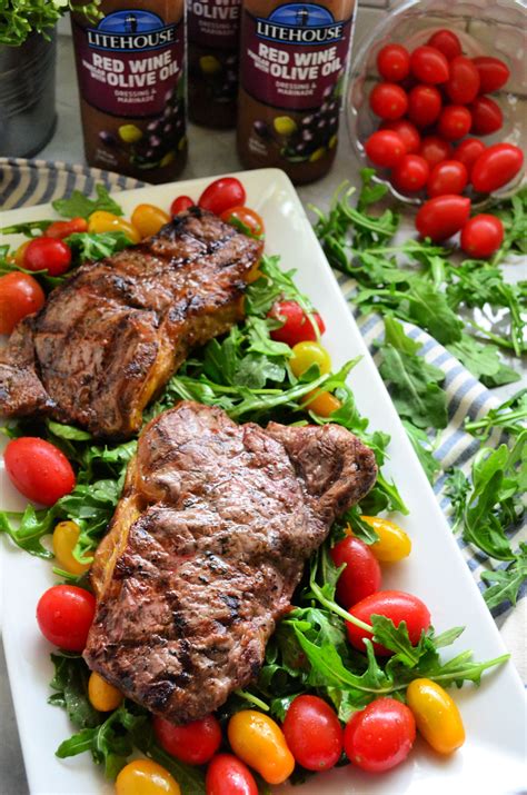 fire up the grill this week and make these red wine vinegar and olive oil steaks with arugula and
