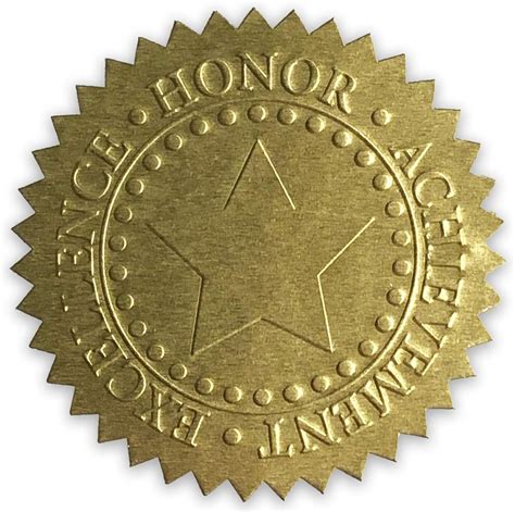 Embossed Gold Foil Certificate Seals Excellence Honor Achievement