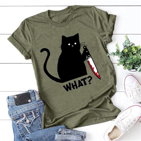 Fashion Women Funny Cats Printed T Shirts Loose Short Sleeves Tee