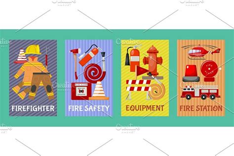 Fire Safety Set Of Cards Banners Pre Designed Vector Graphics