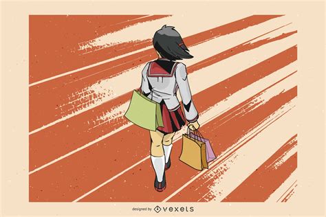 Anime Shopping Girl Vector Vector Download