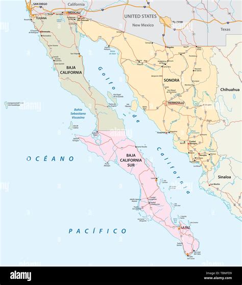 Road Map Of The Mexican States Of Sonora Baja California And Baja