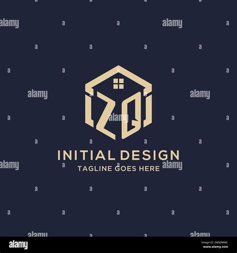 Initials Zq Logo With Abstract Home Roof Hexagon Shape Simple And