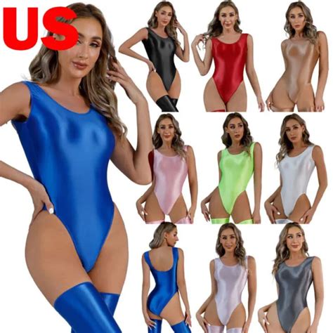 Us Womens Sexy Sleeveless High Cut Bodysuit Oil Glossy Monokini Swimsuit Leotard 836 Picclick