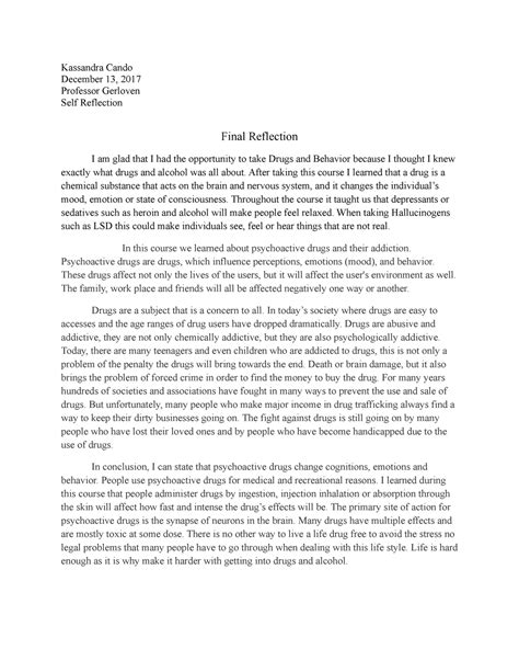 School Essay Reflection On A Course Essay