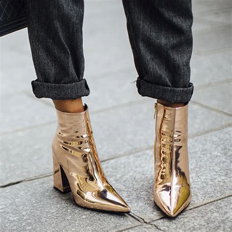 buy hzxinlive sliver gold women ankle boots pointed toe chunky high heel boots