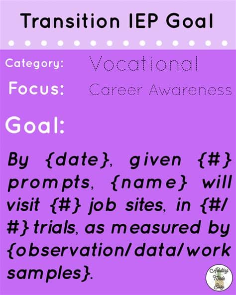 Adult Transition IEP goals ideas in the area of vocational ...