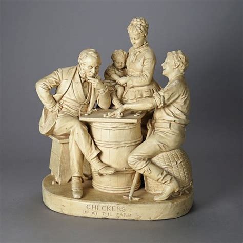 Antique John Rogers Sculptural Group Checkers Up At The Farm 19th C