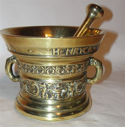 Molcajete, thai granite mortar, suribachi, marble. Early Polished Bronze Pestle And Mortar. 1638 Dated ...