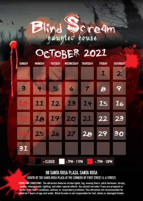 Calendar Blind Scream Haunted House