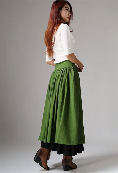 Cotton Linen Maxi Skirt Two Layer A Line Linen Skirt Bohemian Etsy