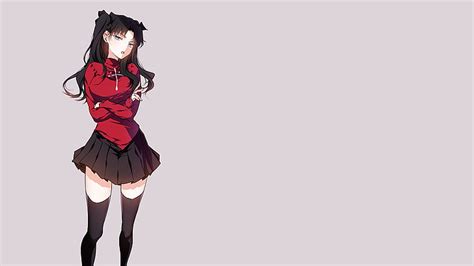 Hd Wallpaper Tohsaka Rin Skirt Black Hair Twintails Thigh Highs Anime Wallpaper Flare